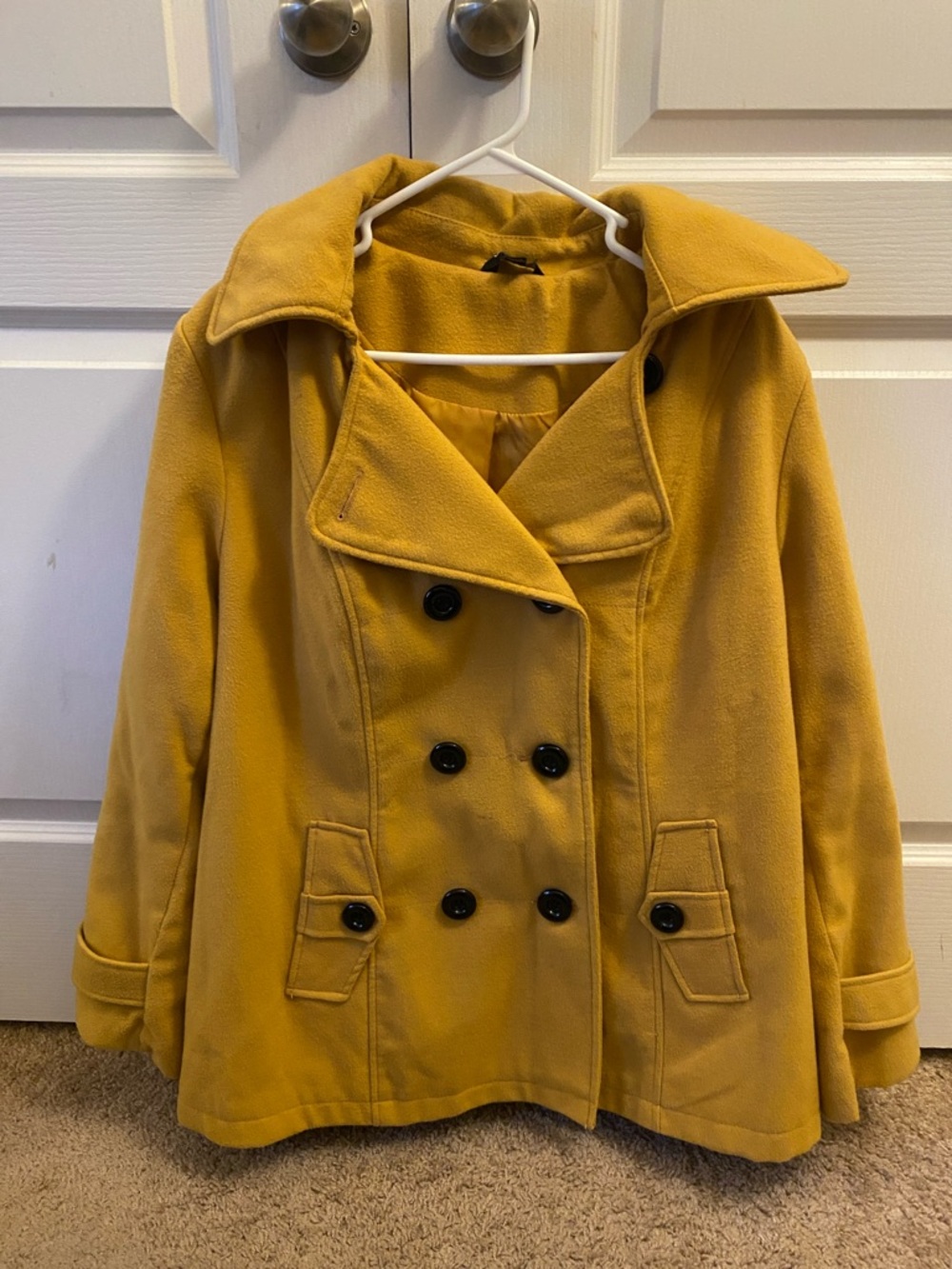 George Women’s Double-Breasted Pea Coat - Mustard Yellow
